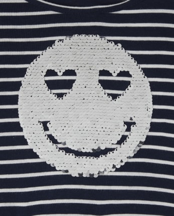 Girls Flip Sequin Smiley Face Knit To Woven Dress