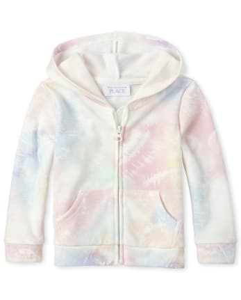 Baby And Toddler Girls Long Sleeve Tie Dye French Terry Zip Up Hoodie ...