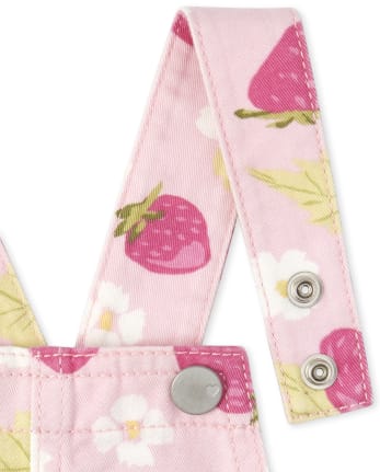 Baby And Toddler Girls Strawberry Roll Cuff Shortalls