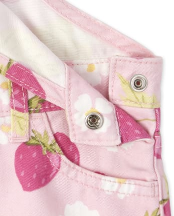 Baby And Toddler Girls Strawberry Roll Cuff Shortalls