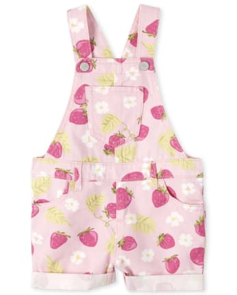 Baby And Toddler Girls Strawberry Roll Cuff Shortalls