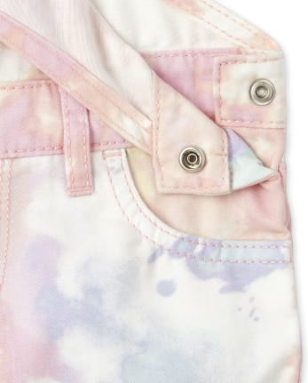 Baby And Toddler Girls Roll Cuff Tie Dye Matching Shortalls