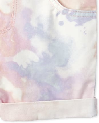 Baby And Toddler Girls Roll Cuff Tie Dye Matching Shortalls