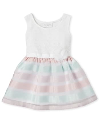 Baby And Toddler Girls Ribbon Matching Knit To Woven Dress