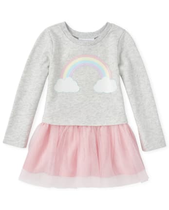 Baby And Toddler Girls Glitter Rainbow French Terry Tutu Dress