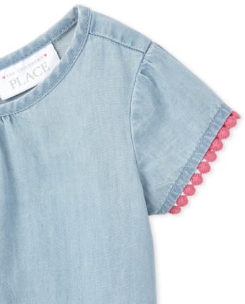 12 18 months Details about   Baby girl short sleeve chambray dress 3 6 9 