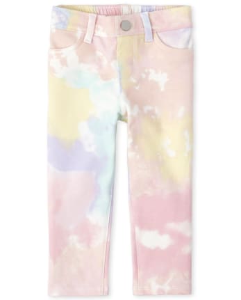 Jeggings sin cierres de rizo francés teñido anudado para bebés y niñas pequeñas