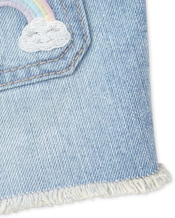 Shorts cortos de mezclilla con bordado de arco iris para bebés y niñas pequeñas