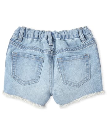 Baby And Toddler Girls Embroidered Rainbow Denim Shortie Shorts