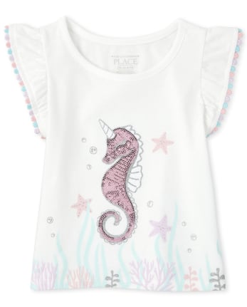 Baby And Toddler Girls Embellished Seahorse Top