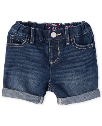The Children's Place Baby and Toddler Girls Roll Cuff Denim Midi Shorts 