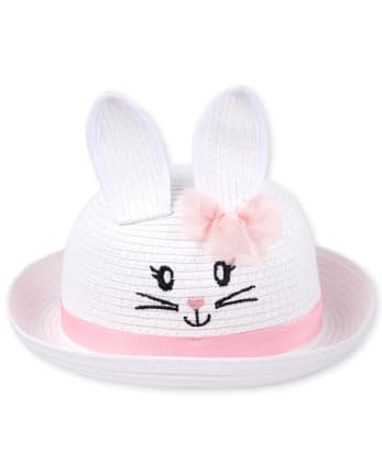 Baby Girls Embroidered Bunny Straw Hat