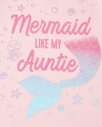Camiseta con estampado de tía sirena brillante para bebés y niñas pequeñas
