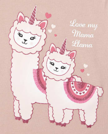 Baby And Toddler Girls Short Sleeve Glitter 'Love My Mama Llama' Graphic  Tee
