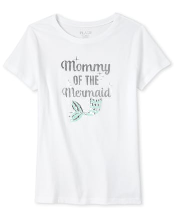 Womens Mommy And Me Foil Birthday Mermaid Matching Graphic Tee