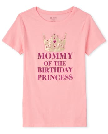 Womens Mommy And Me Glitter Birthday Princess Matching Graphic Tee