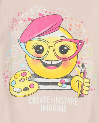 Girls Glitter Emoji Graphic Tee