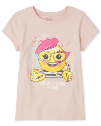Girls Glitter Emoji Graphic Tee