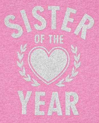 Girls Glitter Sister Of The Year Matching Graphic Tee