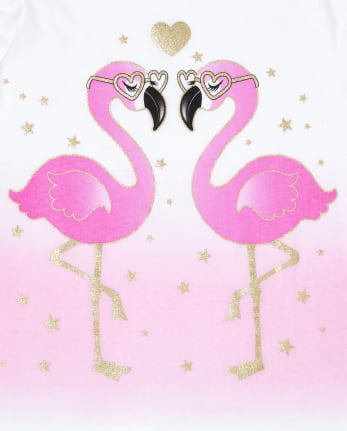 Camiseta con estampado de flamencos y purpurina para niñas