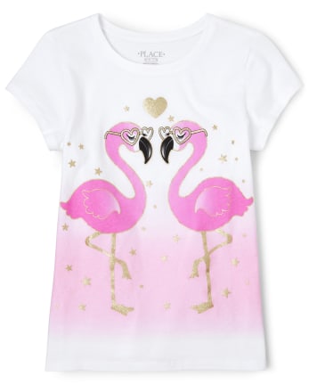 Camiseta con estampado de flamencos y purpurina para niñas