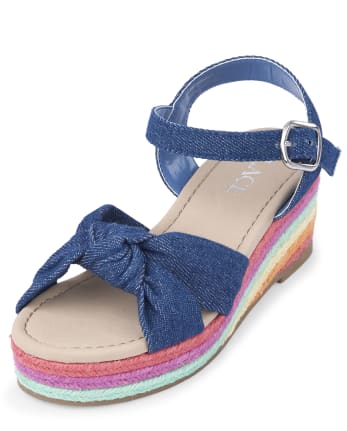 Girls Rainbow Wedge Sandals