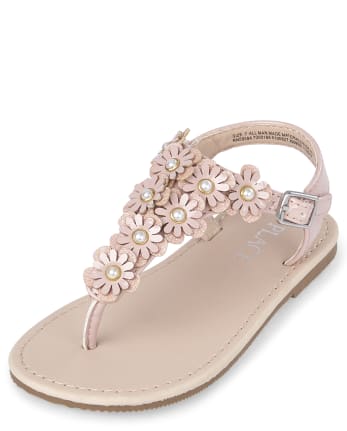 Toddler Girls Easter Flower Faux Leather Matching T-Strap Sandals
