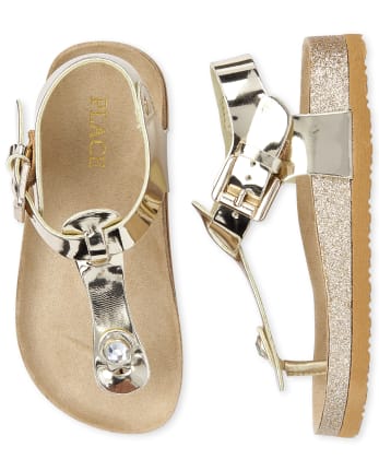 Toddler Girls Glitter Metallic T-Strap Sandals