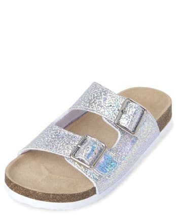 Glitter double strap buckle sandals hotsell
