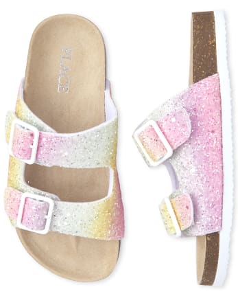 Girls Glitter Rainbow Double Strap Sandals