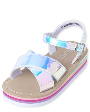 Sandalias de plataforma a juego sintético arcoíris holográfico para niñas pequeñas | The Place - SILVER