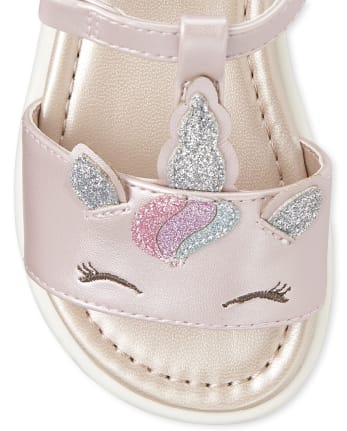 Toddler Girls Glitter Unicorn T-Strap Sandals