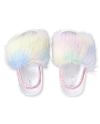 Kids faux fur slides clearance