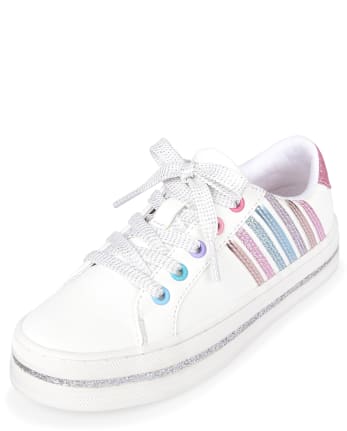 Girls Glitter Striped Matching Low Top Sneakers
