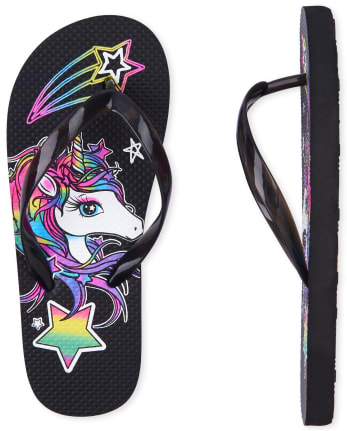 Girls Rainbow Unicorn Flip Flops BLACK The Children s Place