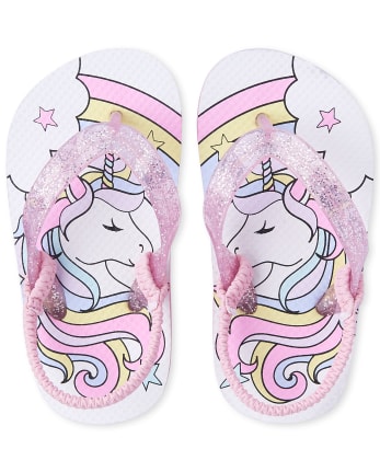 girls unicorn flip flops