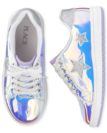 Girls Glitter Star Holographic Low Top Sneakers