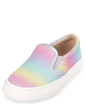 Toddler Girls Glitter Rainbow Faux Leather Matching Slip On Sneakers ...