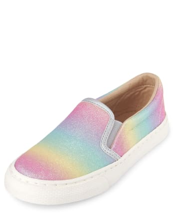 Girls Glitter Rainbow Faux Leather Matching Slip On Sneakers | The ...