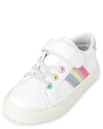 Toddler Girls Glitter Rainbow Striped Faux Leather Matching Low Top ...