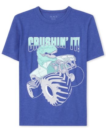 Boys Short Sleeve 'Crushin' It!' Dino Graphic Tee - BLUE