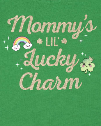 Baby And Toddler Girls Glitter Mommy's Lucky Charm Graphic Tee