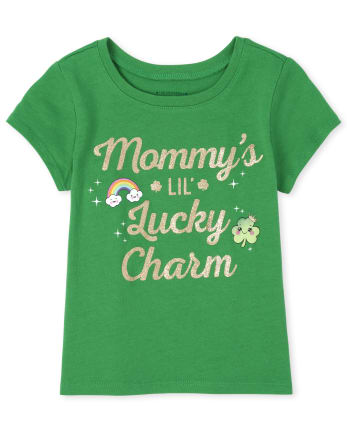 Baby And Toddler Girls Glitter Mommy's Lucky Charm Graphic Tee