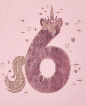 Girls Birthday Glitter Unicorn 6 Graphic Tee