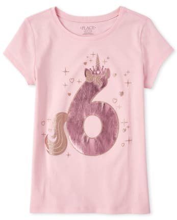 Girls Birthday Glitter Unicorn 6 Graphic Tee