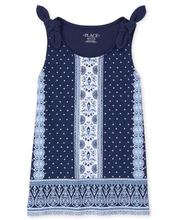 Girls Paisley Floral Tie Shoulder Tank Top