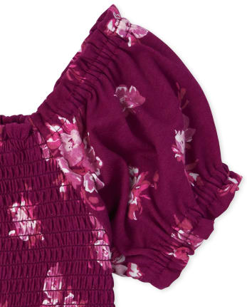 Girls Floral Smocked Top