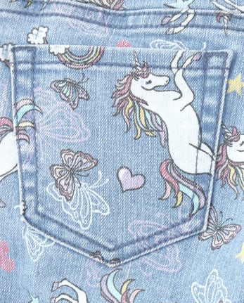 Girls Unicorn Denim Skimmer Shorts