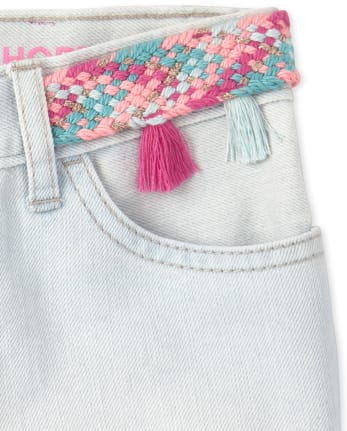 Girls Tassel Denim Shortie Shorts