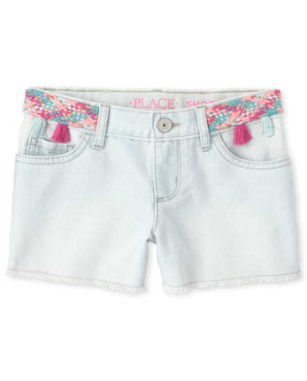 Girls Tassel Denim Shortie Shorts